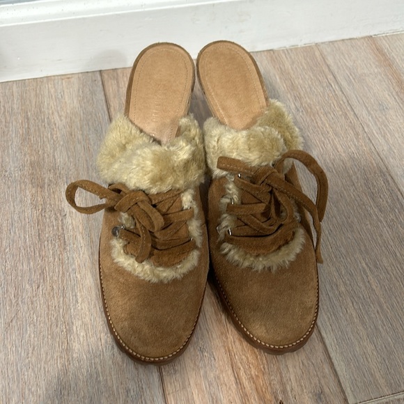 Gianni Bini stowe camel color suede and faux fur clog heel slip on 70’s  8.5 - Picture 6 of 17